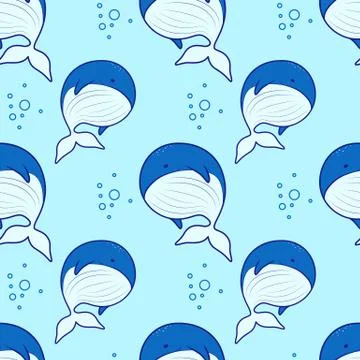 Cute cartoon whale seamless pattern. Marine collection. Vector illustration Illustrazione stock