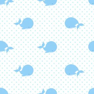 Cute cartoon whale seamless pattern. Marine collection. Vector illustration Stock Illustration