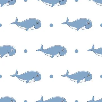 Cute cartoon whale seamless pattern on isolated white background Stock Illustration