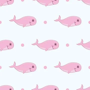 Cute cartoon whale seamless pattern on isolated white background Stock Illustration