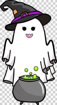Cute cartoon witch ghost with Poison pot for Halloween party Stock Illustration
