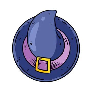 Cute cartoon witch hat top view doodle image. Magic or witchcraft logo. Media Stock Illustration
