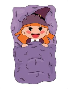 Cute cartoon witch lying in a bed Stock Illustration