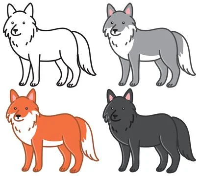Cute Cartoon Wolf and Fox Vector Illustration Set Stock Illustration
