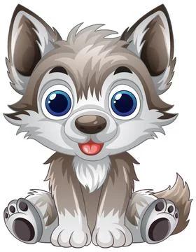 Cute Cartoon Wolf Pup Vector Illustration Isolated on White Background Stock Illustration