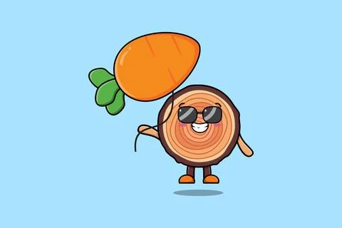Cute cartoon Wood trunk float with carrot balloon Stock Illustration