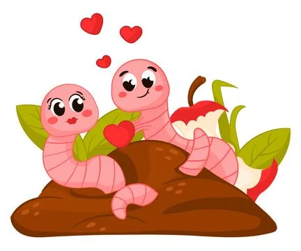 Cute cartoon worm characters fall in love Stock Illustration
