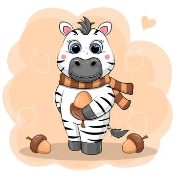 Cute cartoon Zebra and acorns. Stock Illustration