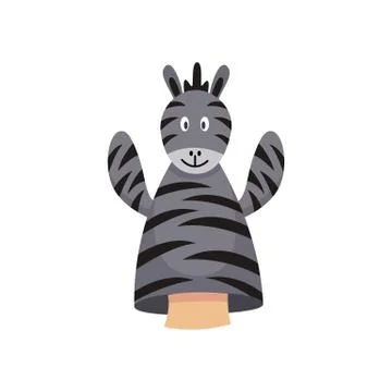 Cute cartoon zebra hand puppet with gray and black stripes Stock Illustration