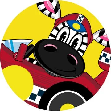 Cute Cartoon Zebra Racing Car Driver  Illustrazione stock