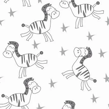 Cute cartoon zebra seamless pattern. Vector illustration. Stock Illustration