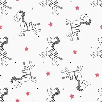 Cute cartoon zebra seamless pattern. Vector illustration. イラスト素材