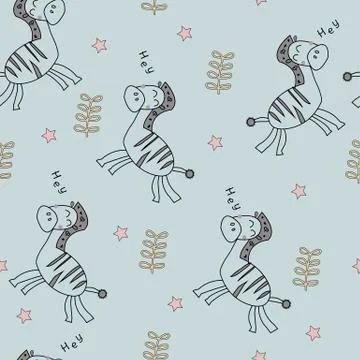 Cute cartoon zebra seamless pattern. Vector illustration. イラスト素材