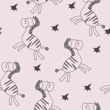 Cute cartoon zebra seamless pattern. Vector illustration. Stock Illustration