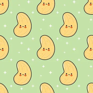 Cute cashew nuts seamless pattern on green background Stock Illustration