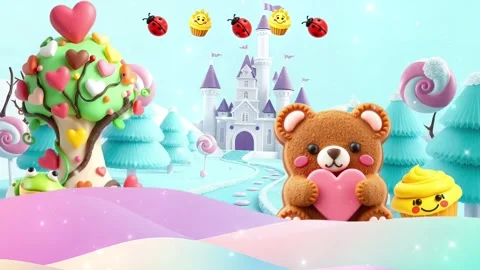 Cute castle with sweet bear and frog animation Stock Footage 296782834