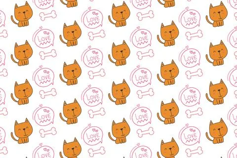 Cute cat and bone pattern for kids Stock Illustration