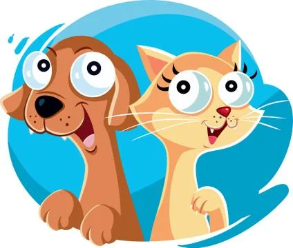 Cute Cat and Dog Vector Cartoon Stock Illustration