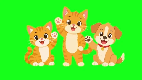 Cute cat and dog waving hello, petshop, 2D vector animation Stock Footage 339596309