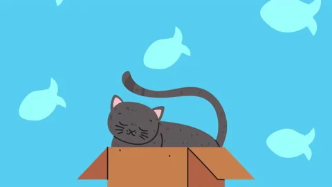 Cute cat and fishes pattern animation Stock Footage 167613400