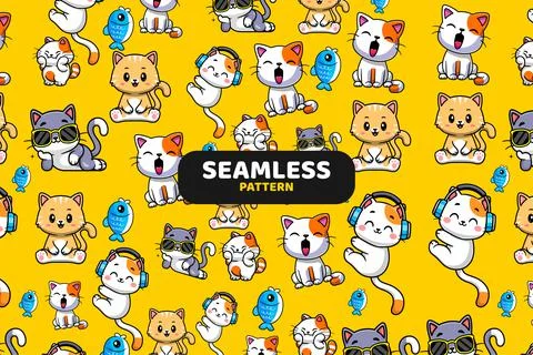 Cute cat animal pattern vector illustration Stock Illustration