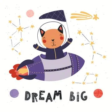 Cute cat astronaut Illustrazione stock