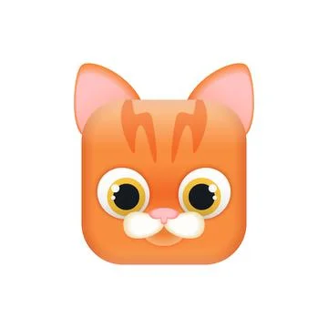 Cute cat avatar or simple kitten emoji, baby animal head in square shape Stock Illustration