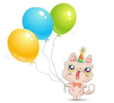 Cute cat with balloons. Stockillustratie