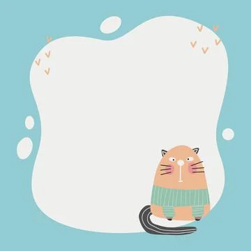 Cute cat with a blot frame in simple cartoon hand-drawn style. Stock Illustration
