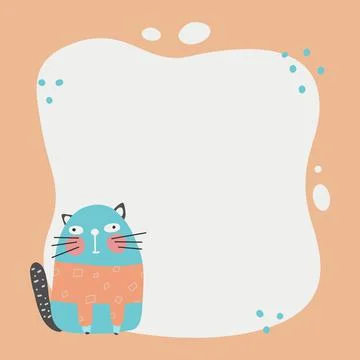 Cute cat with a blot frame in simple cartoon hand-drawn style. Stock Illustration