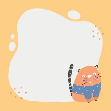 Cute cat with a blot frame in simple cartoon hand-drawn style. Stock Illustration