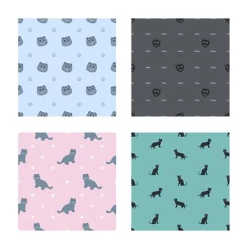 Cute Cat Breeds Seamless Pattern Cartoon Animal Illustration Type of Scottish 스톡 일러스트