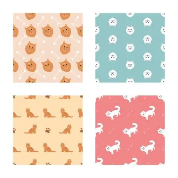 Cute Cat Breeds Seamless Pattern Cartoon Animal Illustration Type of Maine Co Stock Illustration