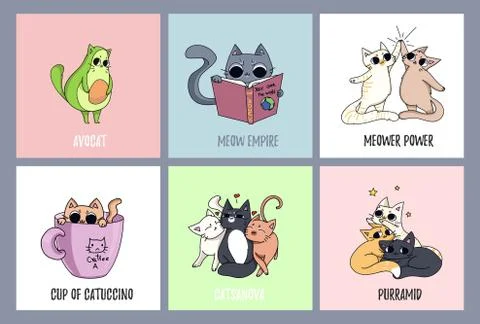 Cute cat cards set Stock Illustration
