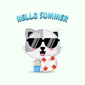 Cute cat carrying a float with summer greetings Stock Illustration