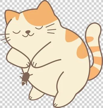 Cute cat catching a mouse in flat style illustration. PNG Stock Illustration