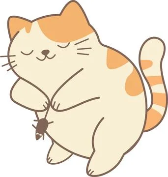 Cute cat catching a mouse in flat style illustration. PNG Stock Illustration