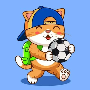 Cute Cat Character with Backpack and Soccer Ball Vector Illustration Stock-Illustration