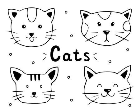 Cute cat characters faces, animals emtion set. Vector Stock Illustration