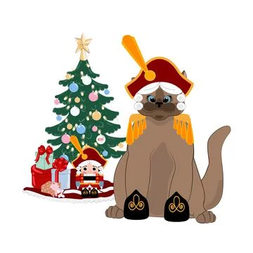 Cute cat in christmas holiday nutcracker hat Stock Illustration