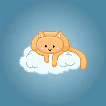 Cute cat on a cloud cartoon image Stock Illustration
