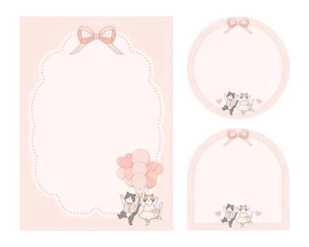 Cute cat couple frame element set for memo and note paper Stock-Illustration