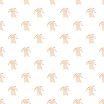 Cute cat cupid characters shooting arrows seamless pattern Stock Illustration