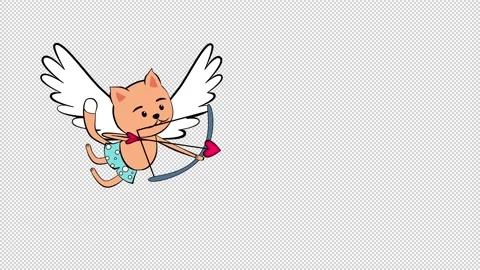 Cute cat Cupid flies, shoots from a bow. alpha channel Stock Footage 146837730