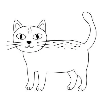 Cute cat doodle drawing simple outline style Stock Illustration