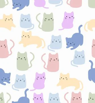 Cute cat doodle vector seamless pattern Stock Illustration