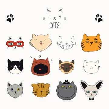 Cute cat doodles set Stock Illustration