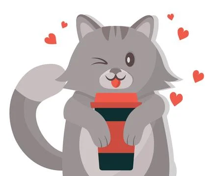 Cute cat drinking coffee concept Stock Illustration
