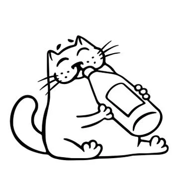 Cute cat drinks lemonade. Isolated vector illustration. Stock Illustration