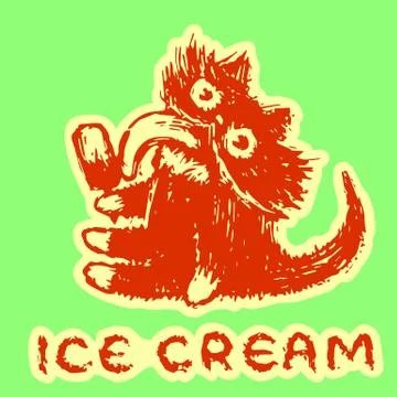 Cute cat eats plombir on stick. Stock Illustration